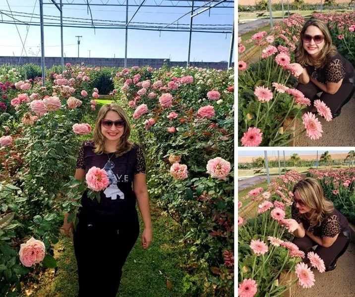 Carol, do blog Vamos Por Aí, visita um campo florido em Holambra (SP) durante a Expoflora — um dos principais destinos com festas e eventos em setembro no Brasil