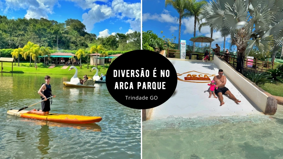Parque temático Arca Parque com piscinas e fazendinha em Trindade GO