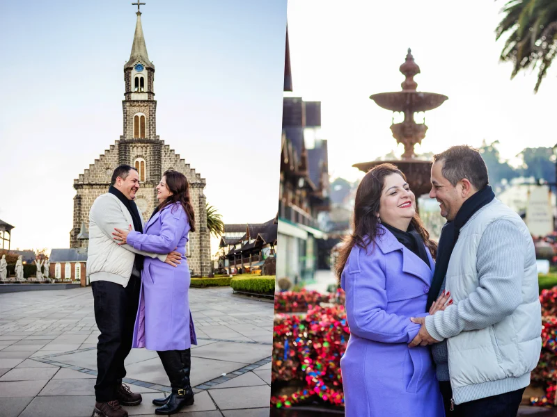 Ricardo e Cristina num roteiro romântico em Gramado, conhecendo a Igreja e também a fonte do amor