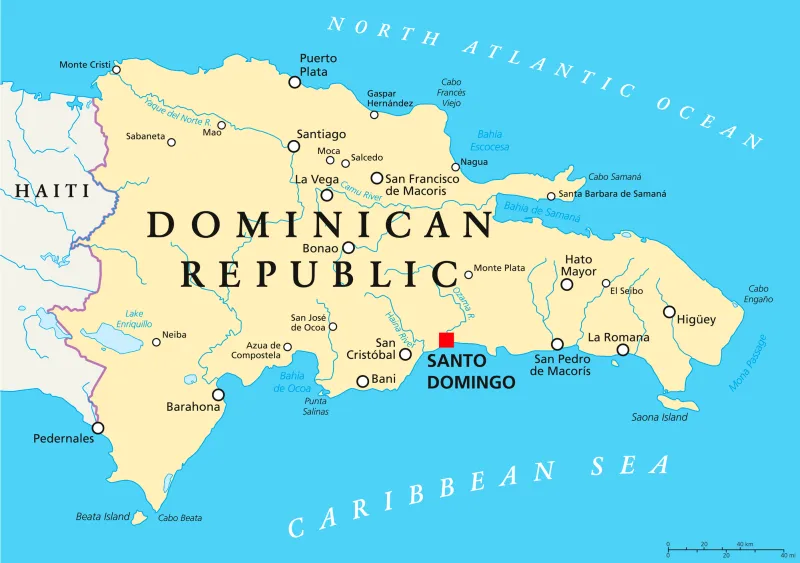Mapa com as principais cidades turísticas da República Dominicana