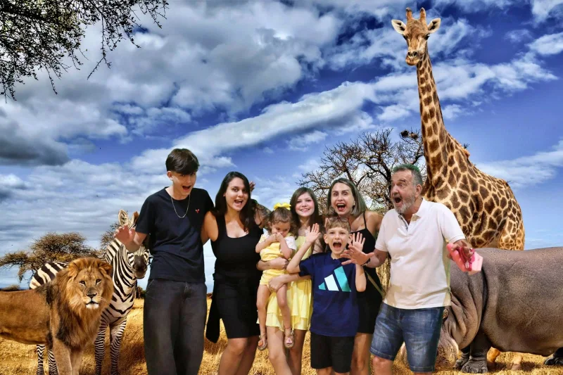 Família do Vamos Por Aí no Simba Safari São Paulo durante a visita